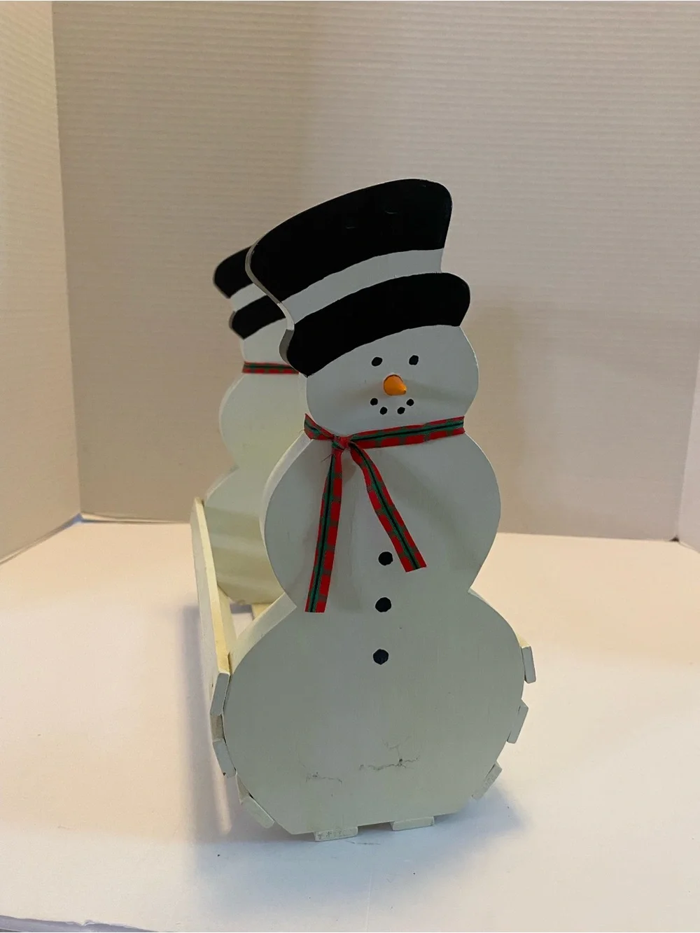 Vintage Snowman Wooden Basket W Handle Christmas Holiday White, Decor.